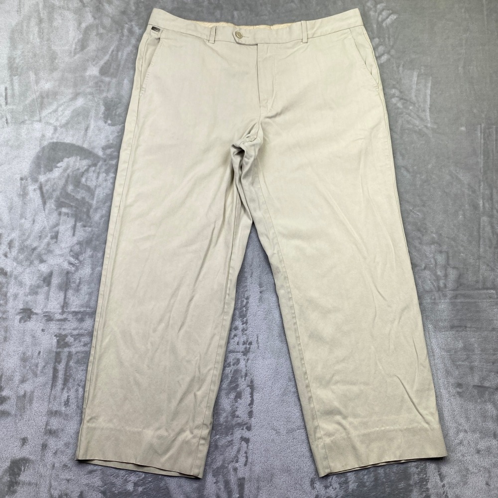 Tommy Bahama Khaki Herringbone Straight Leg Casual Dress Pant Men Sz 38 Fits 37"